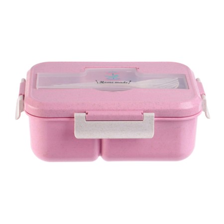 Lunch box with compartments for meals, food container, 1.1 l, 21.5 x 7.6 x 15 cm, pink