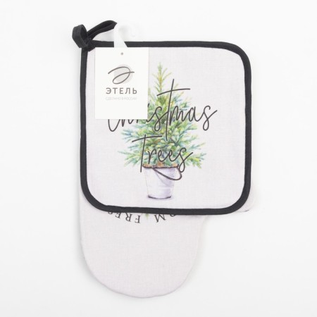 Kitchen "Christmas Trees" mittens-output 20x28 cm, a severity of 19x19 cm, 100% cotton-5
