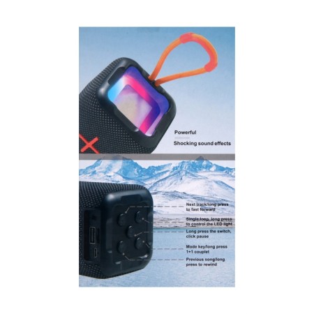 Portable column F68, 5 W, 600 mAh, backlight. Micro SD, black-7