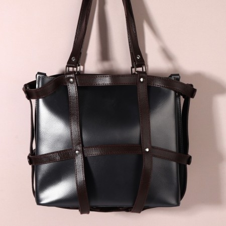 Bagon for a bag of artificial leather, 43 × 35 × 15 cm, brown/silver color-3