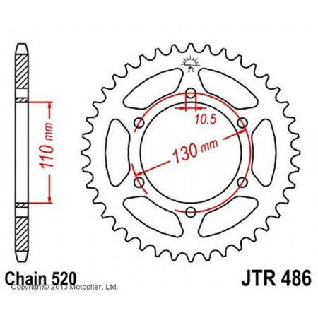 The rear driven star JTR486 for a steel motorcycle, chain 520, 44 teeth