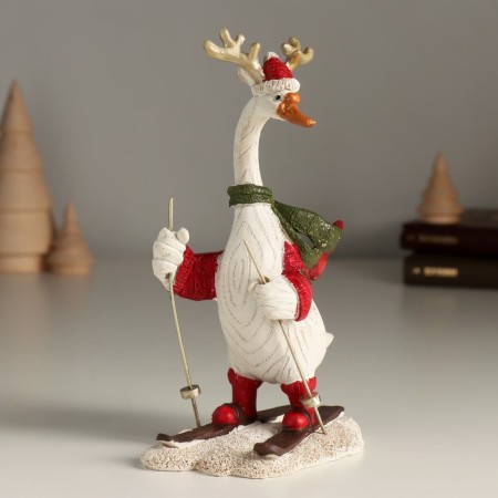 Polystone souvenir "Goose with deer horn skiing" 10x6x16.5 cm