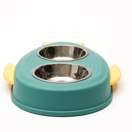 Metal dual bowl on a plastic base 2 x 160 ml, 35 x 23.5 x 5 cm, green-4