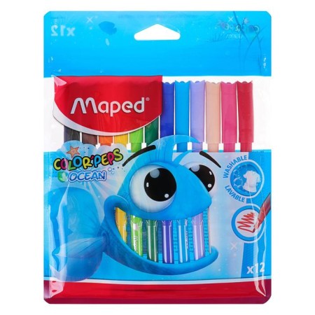 Flomasters 12 colors, Maped Color Peps Ocean, super -mo -mating, with a blocked writing knot