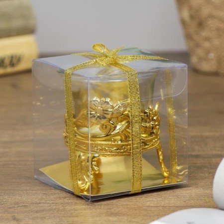 Glass candlestick, 1 candle "Flower" Gold 6.5x6x6 cm-5