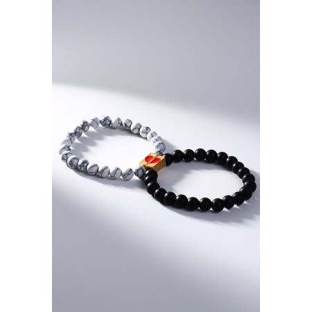 Bracelets "Demetrons" Heart with beads, black and white color, ball No. 8, D = 6.5 cm-6