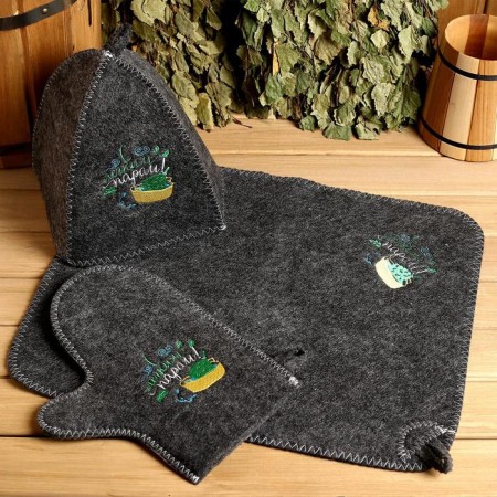 Bath set embroidery hat, rug and mitten "with a light steam!"