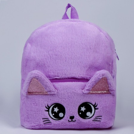 Baby backpack for a girl "Kitik", plush, purple color-2