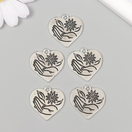 Decor Metal for creativity "Chamomile in the hand - heart" 2.3x2.5 cm-2