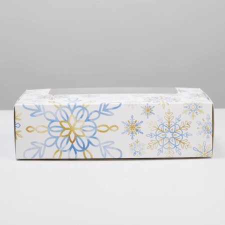 Box for eclairs with inserts - 5 pcs “Snowflakes”, 25.2 x 15 x 7 cm, New Year-1