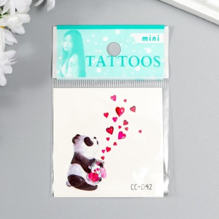 Tattoo on the body color "Panda with a jar of hearts" 6x6 cm-2