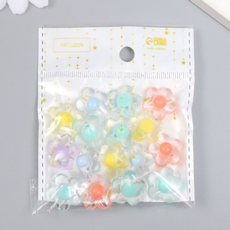 Plastic beads "Flower with colored middle" Gloss Mix 20 g 1.7x1.7x1 cm-3