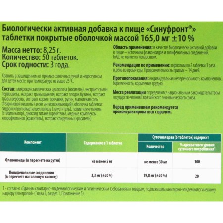 Синуфронт, облегчение дыхания, 50 таблеток по 165 мг-3