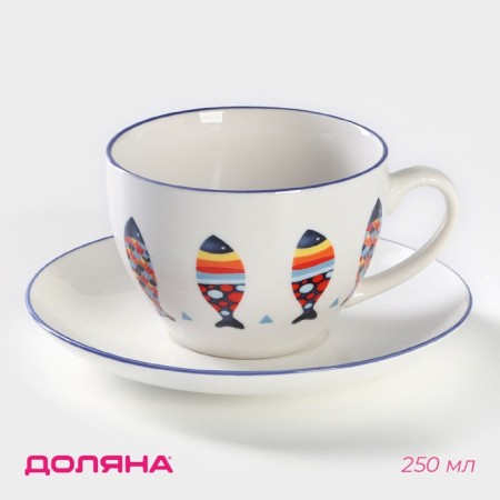 Tea steam porcelain share "Emelya", 2 items: a cup 250 ml, a saucer d = 15 cm, white color