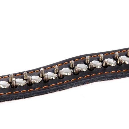 Leather collar on synthetic winterizer "Hedgehog", 69 x 3.6 cm, Osh 45-60 cm, black-3