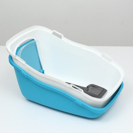Pet-it домик-туалет для кошек COMFORT, совок в наборе, 57x39x41, бирюзовый/белый-13