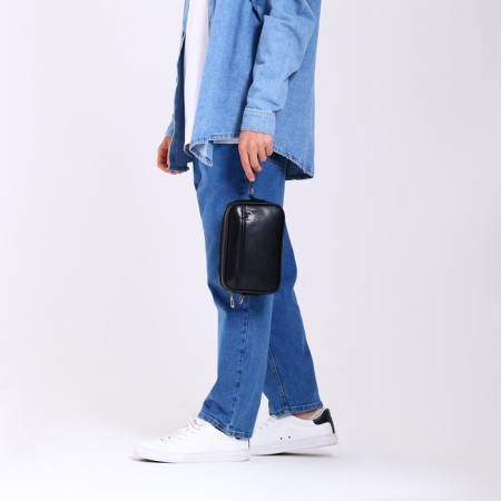 Male bag over the shoulder, artificial leather, black color-6