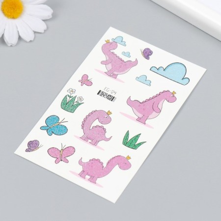 Tattoo on the body color "pink dinosaurics" glitter 12x7.5 cm-1