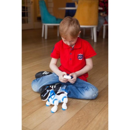 Robot dog “Ki-ki”, programmable, on the control panel, interactive: sound, light, dancing, musical, on batteries, in Russian, blue-4