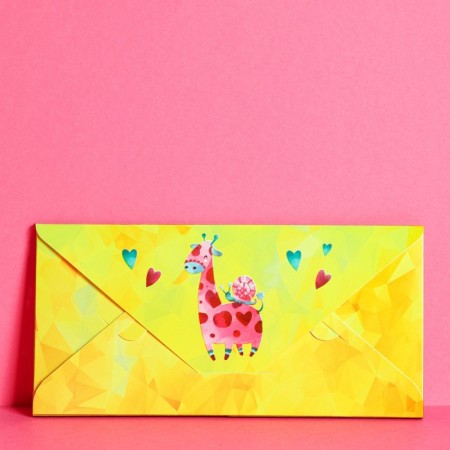 An envelope for money with a wooden element "Congratulations" yellow background-2