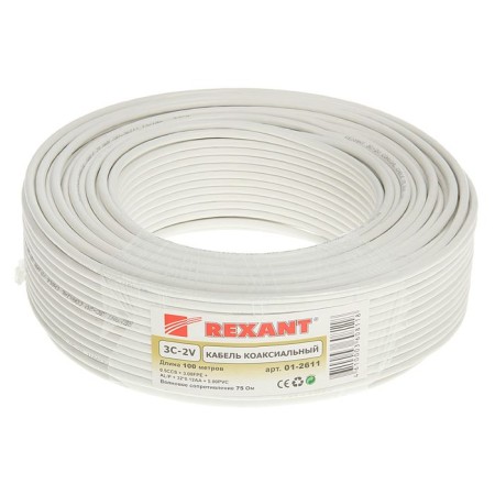 Rexant 3-2V cable, 75 Ohms, 100 m, white, 01-2611-1