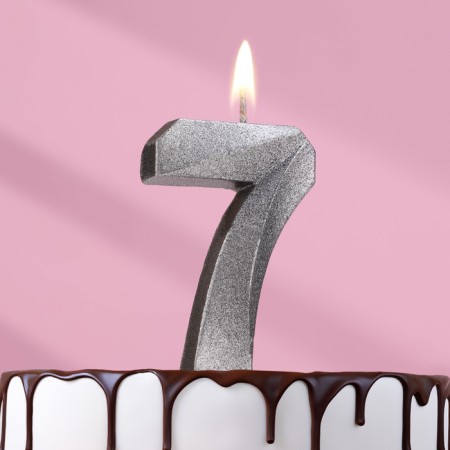Candle in the Cake "Fine", number "7", silver metallic, 6.5 cm