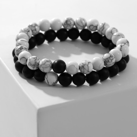 Set of bracelets 2pcs Shar No. 8 “Agat”, Black and white color