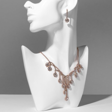 Set 2 objects: earrings, necklace "elite" waterfall, white color in gold, 30 cm