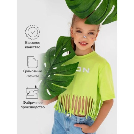T -shirt for girls, height 128 cm, light green color-3