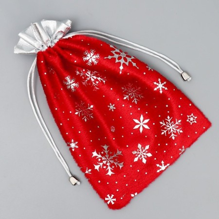 Bag gift plush “I hurry to congratulate”, snowflakes, embossing, 16 x 24 cm +/- 1.5 cm, New Year-4