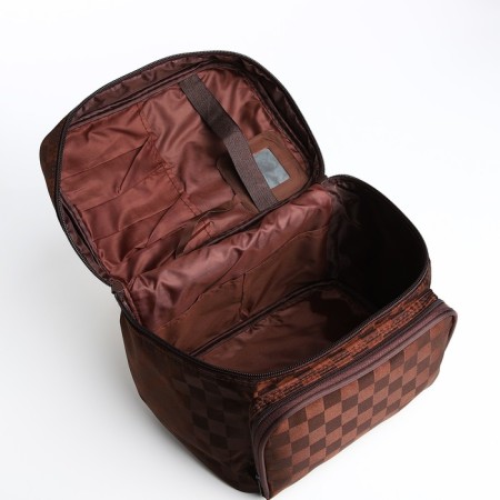 Cosmetic bag with a zipper, with a mirror, brown color-2
