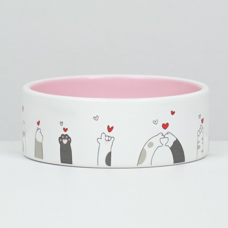 Ceramic Love and Cats bowl 300 ml 12.5 x 4.5 cm, pink-white-2