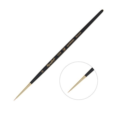 Synthetic brush, round, hard, shortened insert, rubloff series 1315 No. 0, short black matte handle, yellow clip