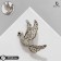 Brooch "Bird" fluttering, white color in silver