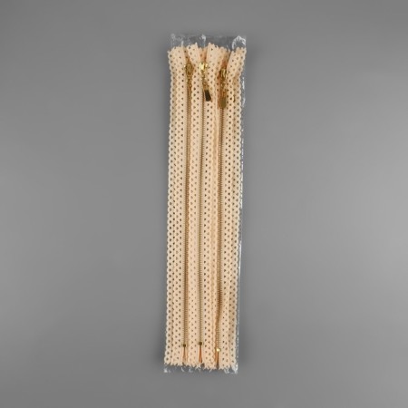 Metal zipper, No. 3, non -proceeding, automatic lock, 30 cm, beige/gold color-3