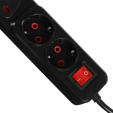 Extension cord Luazon Lighting, 2 euros+2 univ., 3 m, 2200 W, 2x0.5 mm2, with off., Black-2