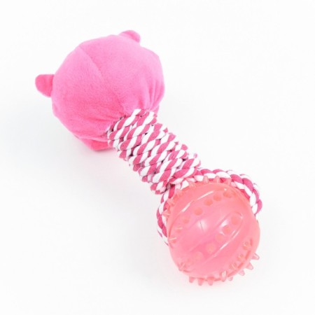Toy for dogs 3-in-1 "Hippo": cable, soft with a squeak, tpr ball, 20 cm, pink-2