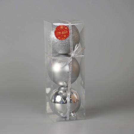 Set of balls plastic D-10 cm, 3 pcs "Classic Assorted" silver-1