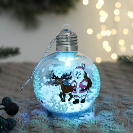 Ball plastic light D-8 cm "Winter Fantasies" Santa Claus and Olena, transparent-1