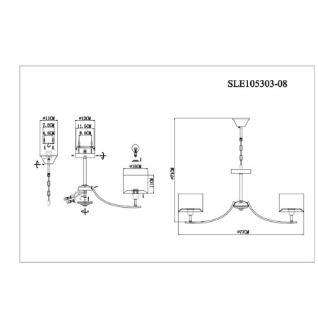 Suspended EVOLUCE lamp. Sle105303-08. Linda. 8x40 watts, E14, 77x77x71 cm, chromium color-12