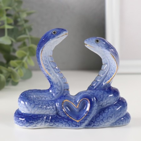 Souvenir Ceramics "Two Cobra with Heart" Blue with gold 4.2x1.2x9.4 cm