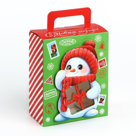 New Year's Folding gift box with 3D effect "Snowman", 18 x 15 x 7.5 cm, New Year-1