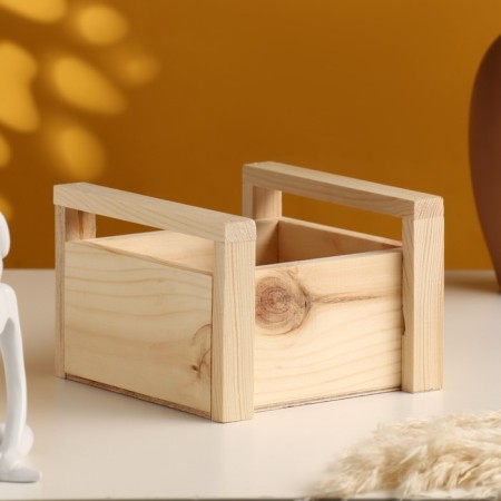 Kashpo wooden with handles 14.5x14.5x10 cm natural