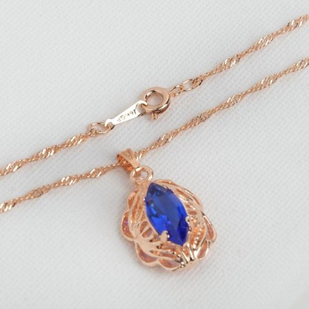 Set 3 objects: earrings, pendant, dimensionless "Edel" openwork oval, blue color in gold, 45 cm-2