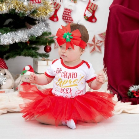 New Year. Set "New Year" skirt and a bandage on the head, 3-18 months, red-1