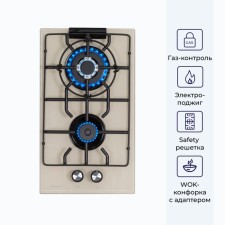 Варочная поверхность DELVENTO V30H20J001, газовая, 2 конфорки, бежевая