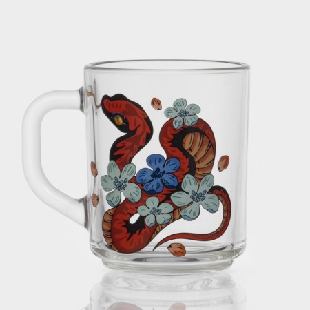 New Year's glass tea mug "Flowers and snakes", 200 ml, mix