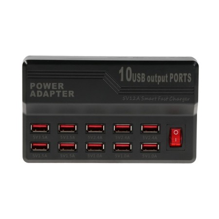 Charger station WLX-838, 10 USB, 60 W, 12 A, switch, black-1