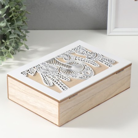 Casket wood 6 divisions "Mushrooms" beige-white 17x24x7 cm-4