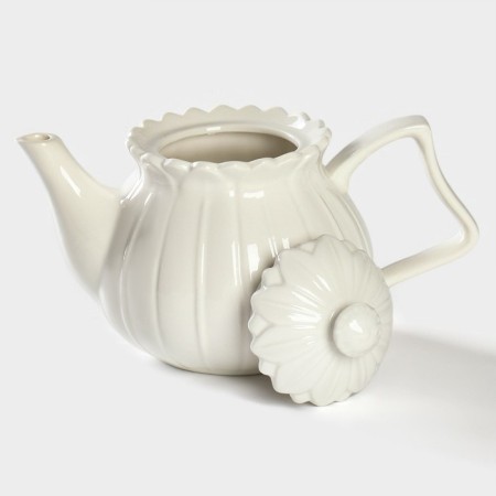 A porcelain teapot on a stand from Bellatenero bamboo "Tulip", 700 ml, white color-3